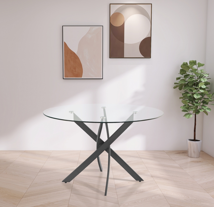 Xander 48" Glass Top And Iron Base Round Dining Table