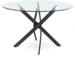 Xander 48" Glass Top And Iron Base Round Dining Table