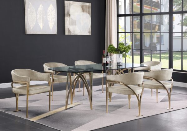 Madelyn 90.5" Glass Top And Metal Base Dining Table