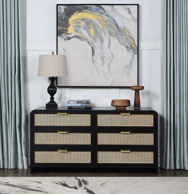 Sage Solid Wood And Natural Cane Wood Dresser