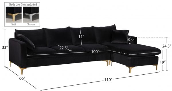 Naomi 110" Velvet Upholstered Reversible Sectional
