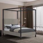 James Linen Textured Fabric Upholstered Bed