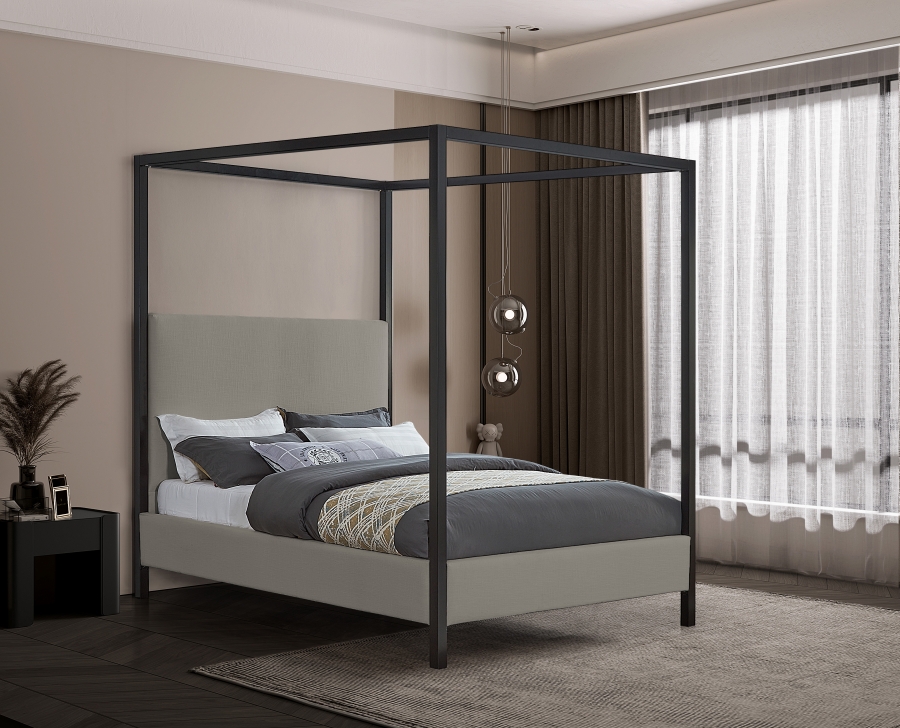 James Linen Textured Fabric Upholstered Bed