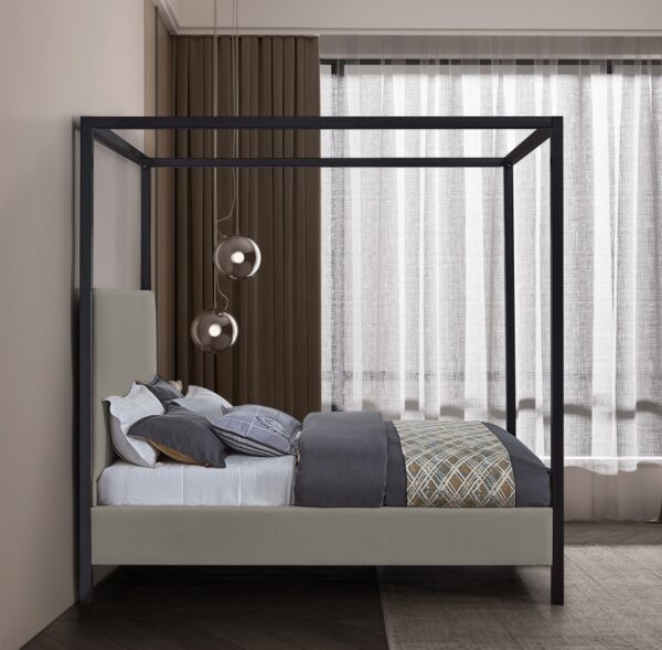 James Linen Textured Fabric Upholstered Bed