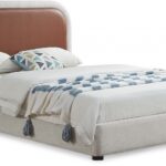 Blake Two Tone Vegan Leather and Linen Textured Fabric Upholstered Bed