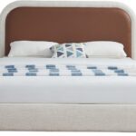 Blake Two Tone Vegan Leather and Linen Textured Fabric Upholstered Bed