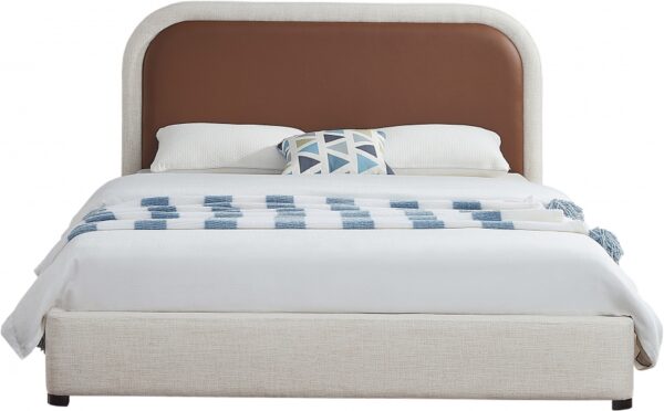 Blake Two Tone Vegan Leather and Linen Textured Fabric Upholstered Bed