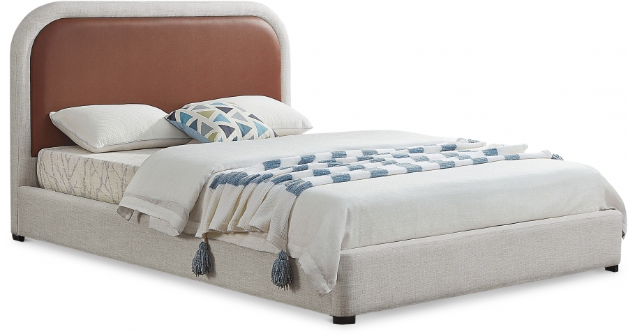 Blake Two Tone Vegan Leather and Linen Textured Fabric Upholstered Bed