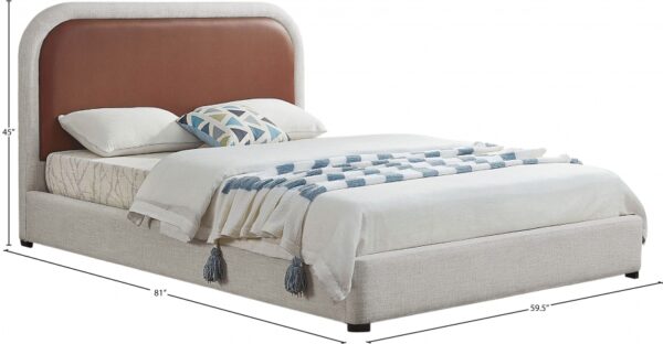 Blake Two Tone Vegan Leather and Linen Textured Fabric Upholstered Bed