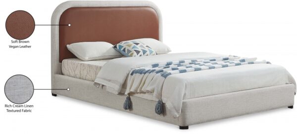 Blake Two Tone Vegan Leather and Linen Textured Fabric Upholstered Bed