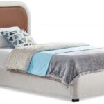 Blake Two Tone Vegan Leather and Linen Textured Fabric Upholstered Bed