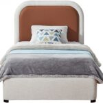 Blake Two Tone Vegan Leather and Linen Textured Fabric Upholstered Bed