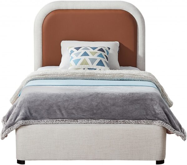 Blake Two Tone Vegan Leather and Linen Textured Fabric Upholstered Bed