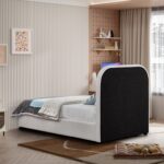 Blake Two Tone Vegan Leather and Linen Textured Fabric Upholstered Bed
