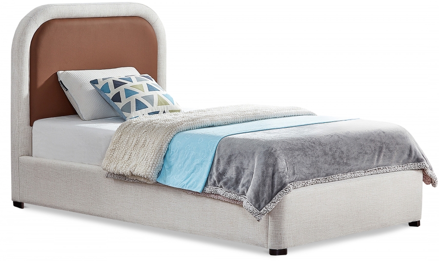 Blake Two Tone Vegan Leather and Linen Textured Fabric Upholstered Bed