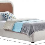 Blake Two Tone Vegan Leather and Linen Textured Fabric Upholstered Bed