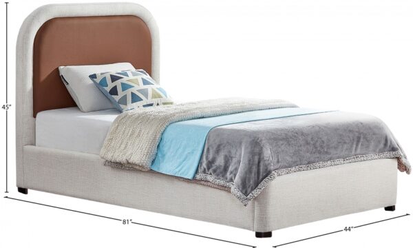 Blake Two Tone Vegan Leather and Linen Textured Fabric Upholstered Bed