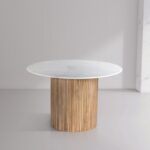 Oakhill 47" Marble Top And Mango Wood Base Dining Table