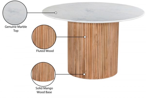Oakhill 47" Marble Top And Mango Wood Base Dining Table