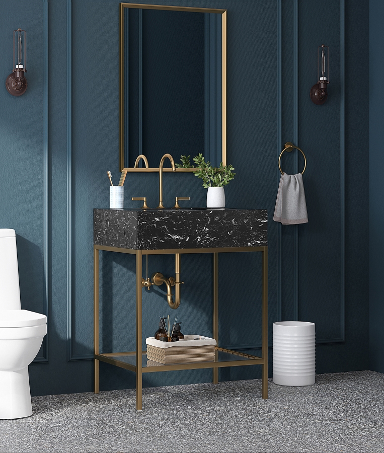 Marmo 24" Engineered Stone Top, Steel And Glass Base Vanity