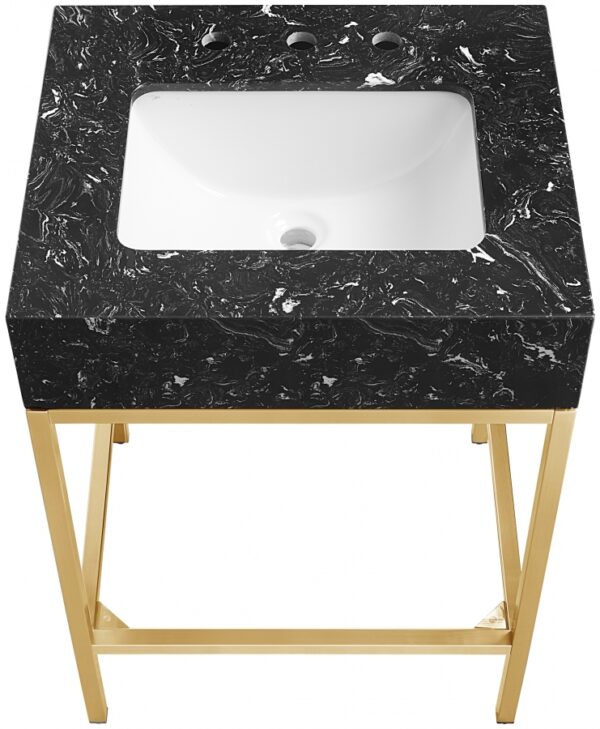Marmo 24" Engineered Stone Top, Steel And Glass Base Vanity