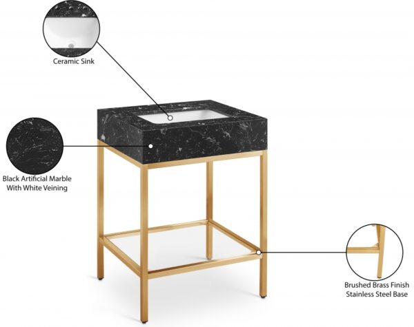 Marmo 24" Engineered Stone Top, Steel And Glass Base Vanity