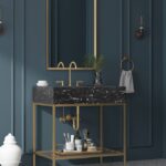 Marmo 30" Engineered Stone Top, Steel And Glass Base Vanity