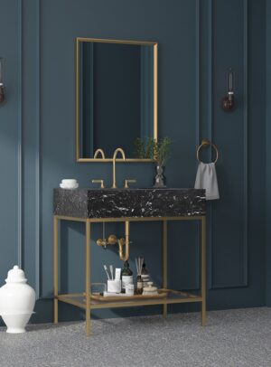 Marmo 30" Engineered Stone Top, Steel And Glass Base Vanity