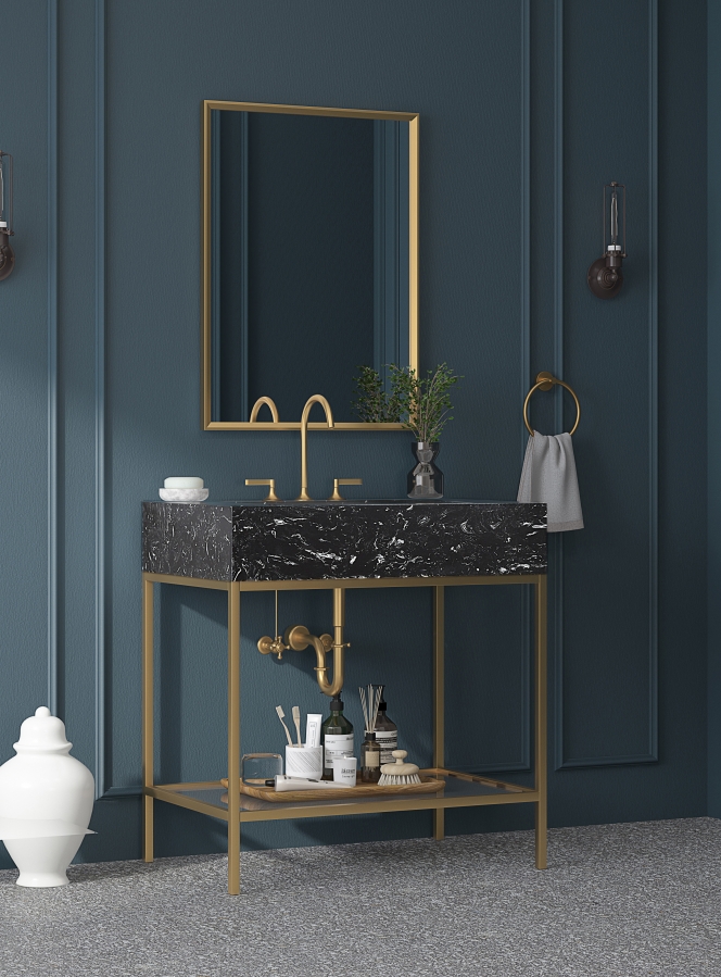 Marmo 30" Engineered Stone Top, Steel And Glass Base Vanity