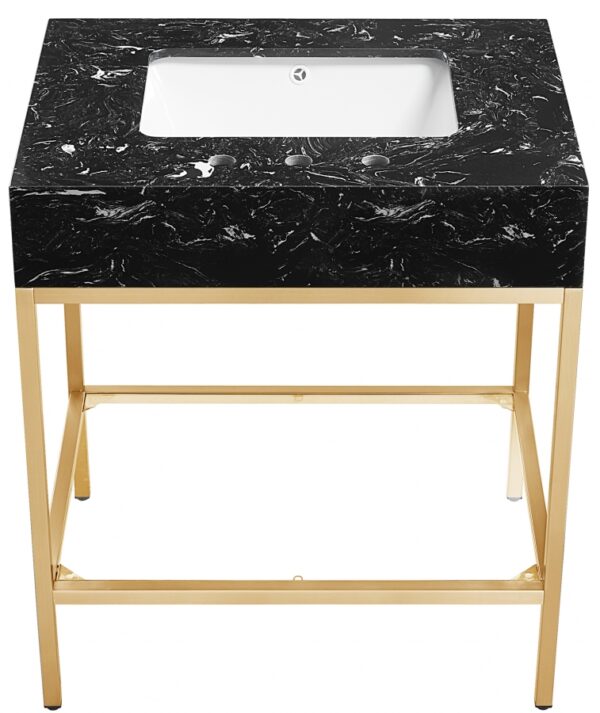 Marmo 30" Engineered Stone Top, Steel And Glass Base Vanity