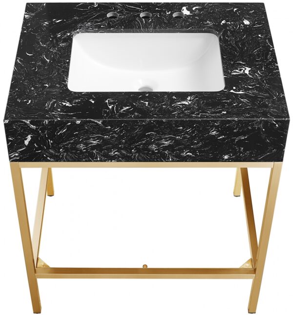 Marmo 30" Engineered Stone Top, Steel And Glass Base Vanity