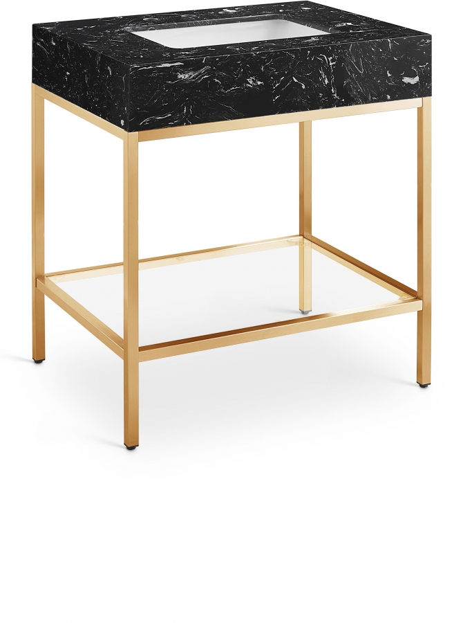 Marmo 30" Engineered Stone Top, Steel And Glass Base Vanity