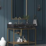 Marmo 36" Engineered Stone Top, Steel And Glass Base Vanity