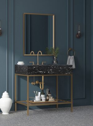 Marmo 36" Engineered Stone Top, Steel And Glass Base Vanity