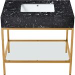 Marmo 36" Engineered Stone Top, Steel And Glass Base Vanity