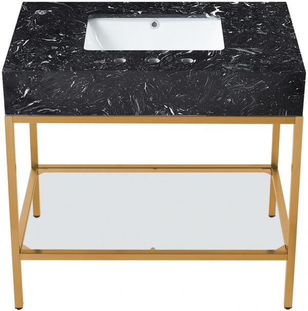 Marmo 36" Engineered Stone Top, Steel And Glass Base Vanity