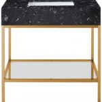 Marmo 36" Engineered Stone Top, Steel And Glass Base Vanity