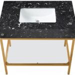 Marmo 36" Engineered Stone Top, Steel And Glass Base Vanity