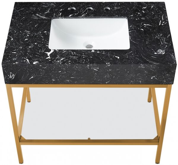 Marmo 36" Engineered Stone Top, Steel And Glass Base Vanity