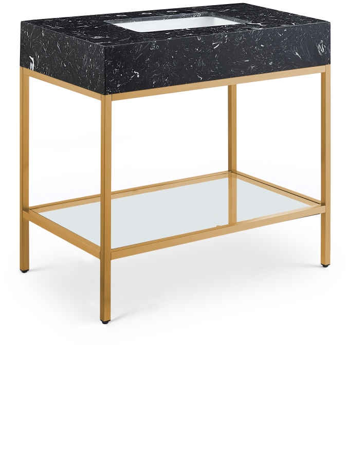 Marmo 36" Engineered Stone Top, Steel And Glass Base Vanity