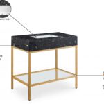 Marmo 36" Engineered Stone Top, Steel And Glass Base Vanity