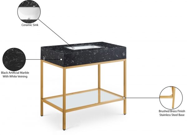 Marmo 36" Engineered Stone Top, Steel And Glass Base Vanity