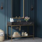 Marmo 48" Engineered Stone Top, Steel And Glass Base Vanity