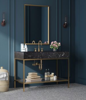Marmo 48" Engineered Stone Top, Steel And Glass Base Vanity
