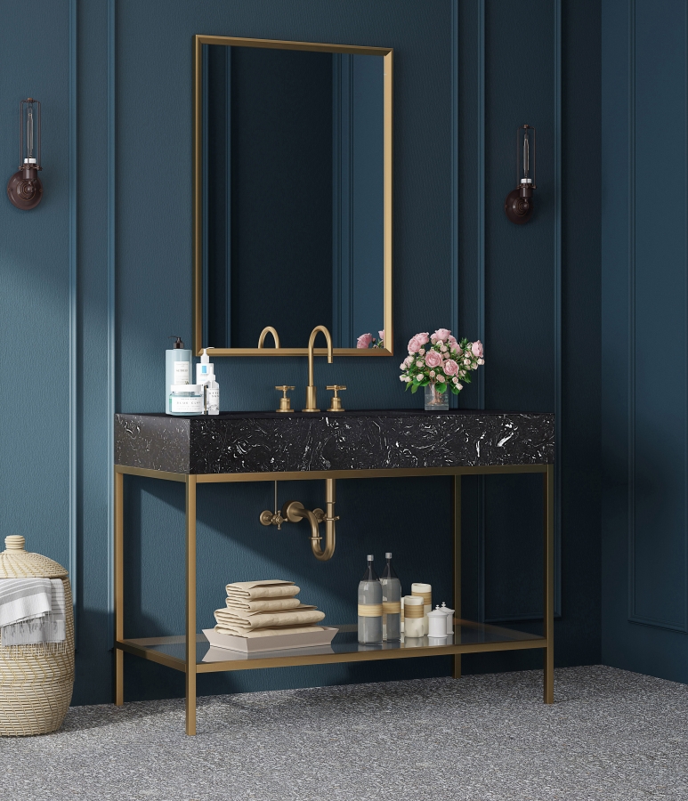 Marmo 48" Engineered Stone Top, Steel And Glass Base Vanity