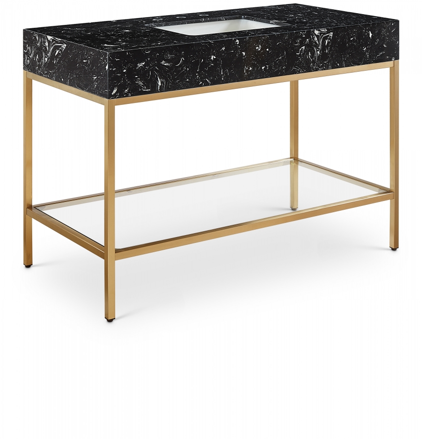 Marmo 48" Engineered Stone Top, Steel And Glass Base Vanity