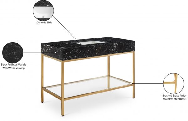 Marmo 48" Engineered Stone Top, Steel And Glass Base Vanity