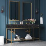 Marmo 60" Engineered Stone Top, Steel And Glass Base Vanity