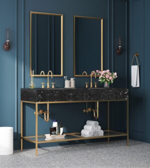 Marmo 60" Engineered Stone Top, Steel And Glass Base Vanity