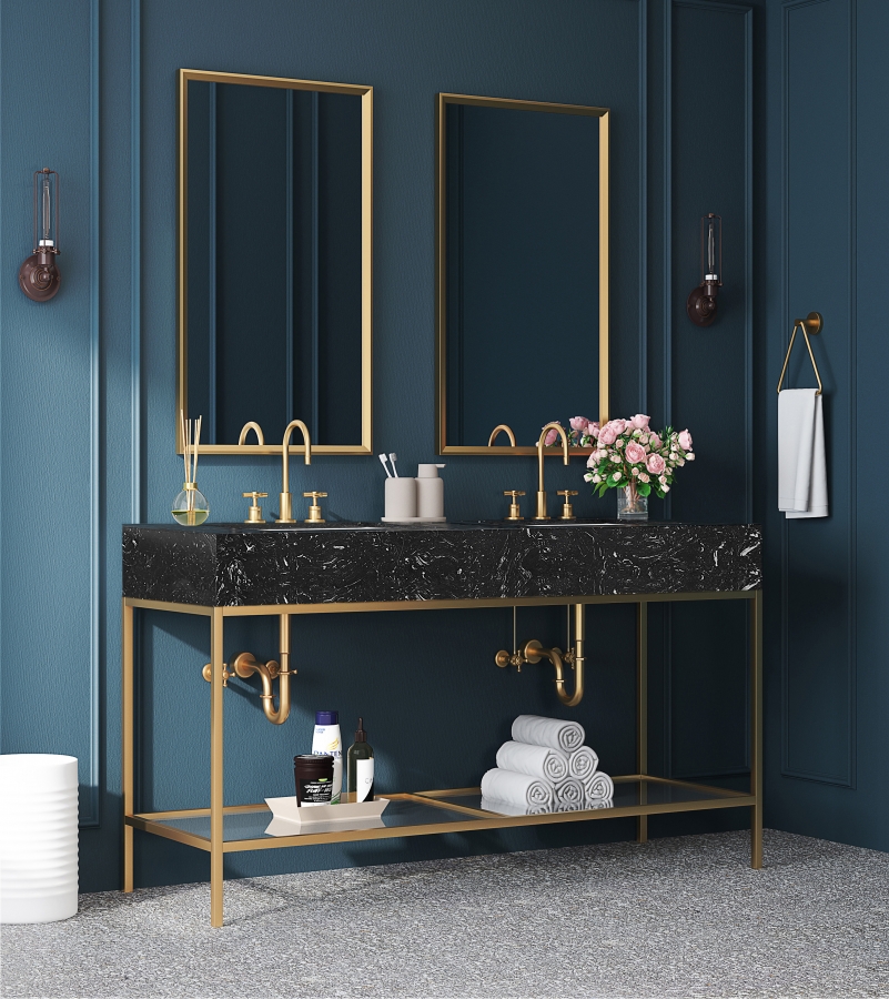Marmo 60" Engineered Stone Top, Steel And Glass Base Vanity